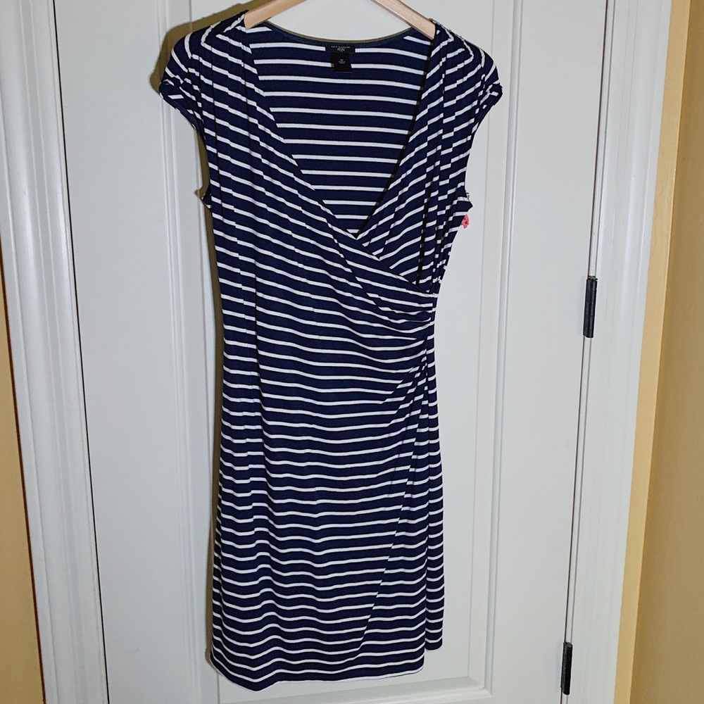 Navy and White Cotton blend wrap dress